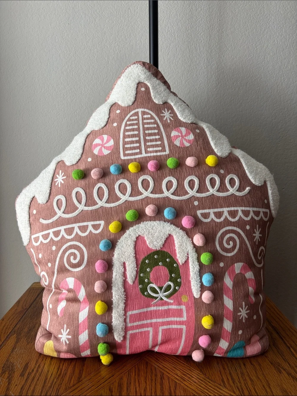 Holiday Gingerbread House Decorative Throw Pillow - Pink